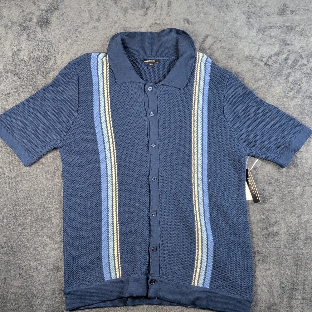 Vintage Sweater Button Down Mens Large Navy Blue Knit 33 Degrees